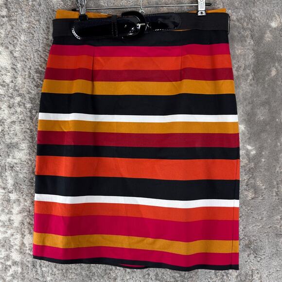 Worthington Size 8 Striped Casual Knee Length A Line Skirt Colorful Zip - Picture 1 of 6